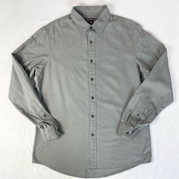 Michael Kors Gray Linen Blend Tailored Classic Fit Button Down Shirt Men’s Sz M - Picture 1 of 7